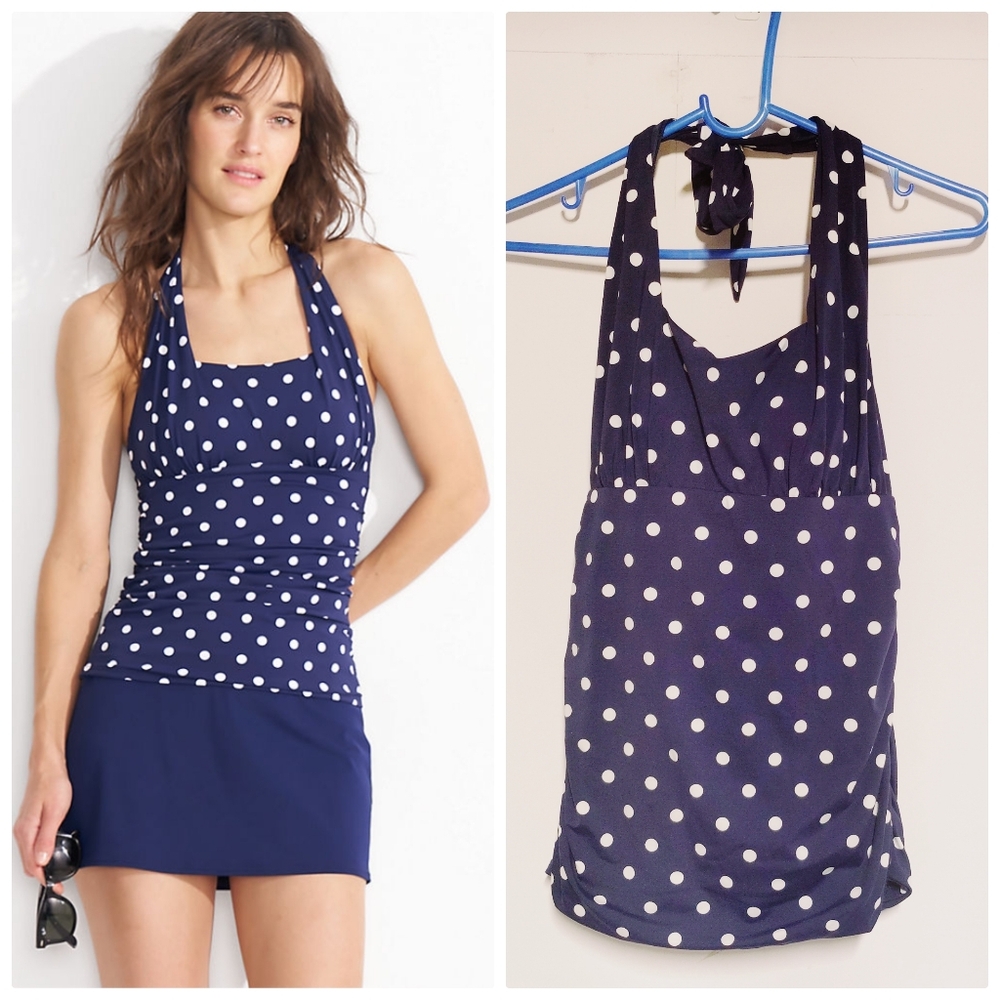 Lands End Polka Dot Halter Swim tankini Top Chlorine Resistant 6L